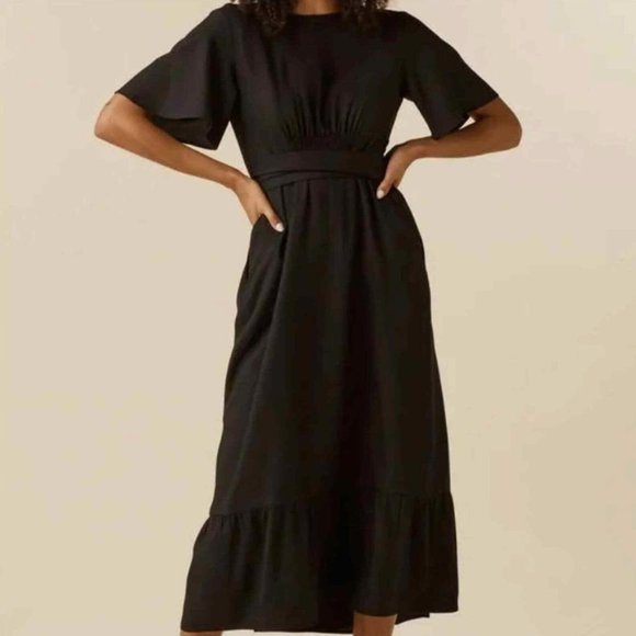 NWT Vetta The Flutter Sleeve Wrap Dress in Black XS - Picture 2 of 3